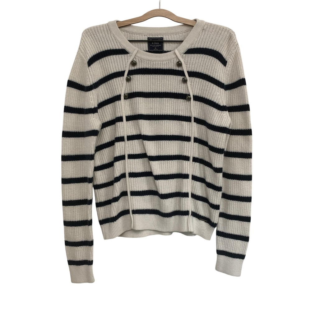 Abercrombie & Fitch Sweater Women's XL White Navy Stripe Nautical Waffle Knit